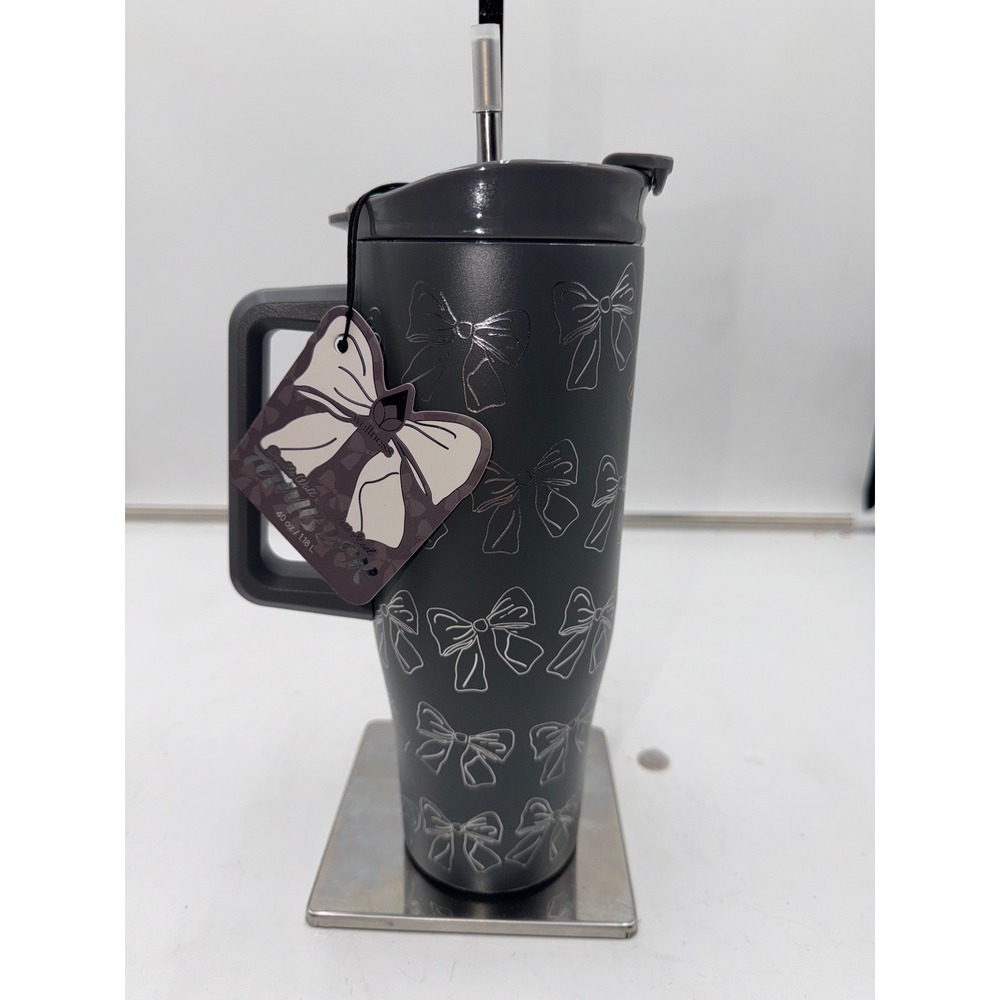 Wellness 40oz Stainless Steel Tumbler Charcoal Gray Silver Bows Insulated Mug